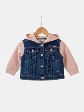 Levi's Denim & Pink Hoodie Ruffle Front Red Tab Jean Jacket  size 12 Months